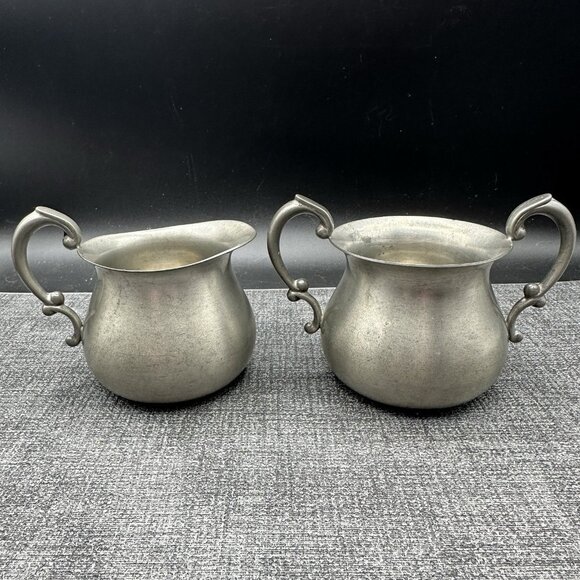 Vintage Empire Pewter Creamer & Sugar Bowl Marked Old Mark USA Primitive - Picture 1 of 16
